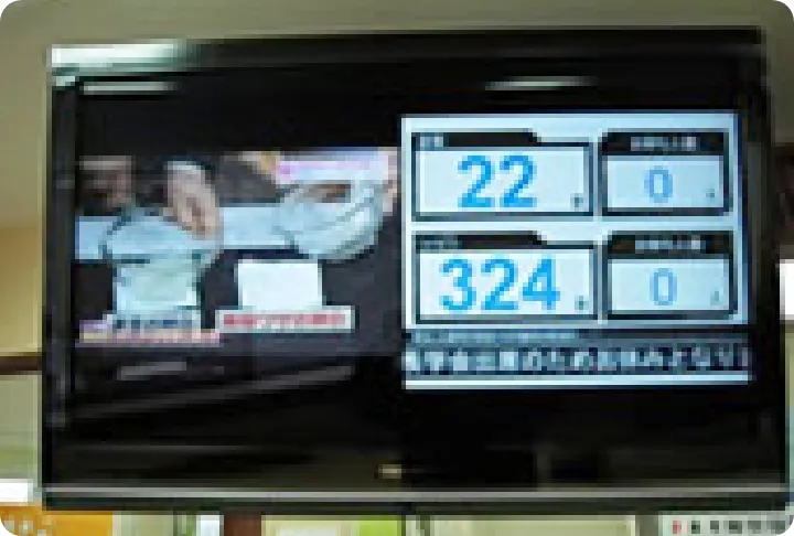 待ち人数が表示された待合室のテレビ